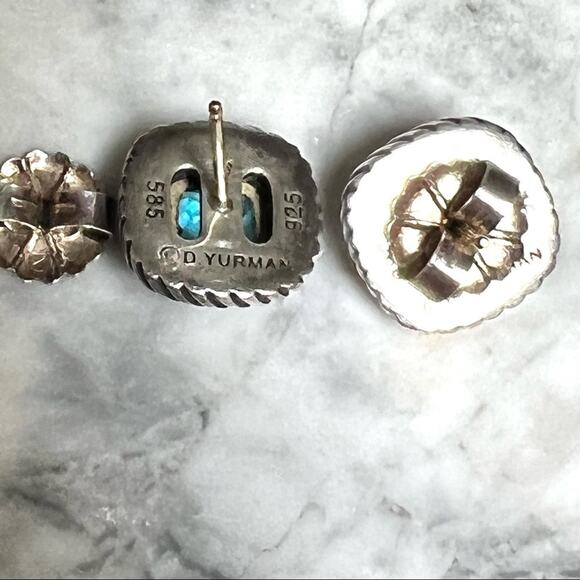 David Yurman Earrings Authentic Blue Topaz Albion Stud 14K Gold & 925 Silver - Picture 5 of 7